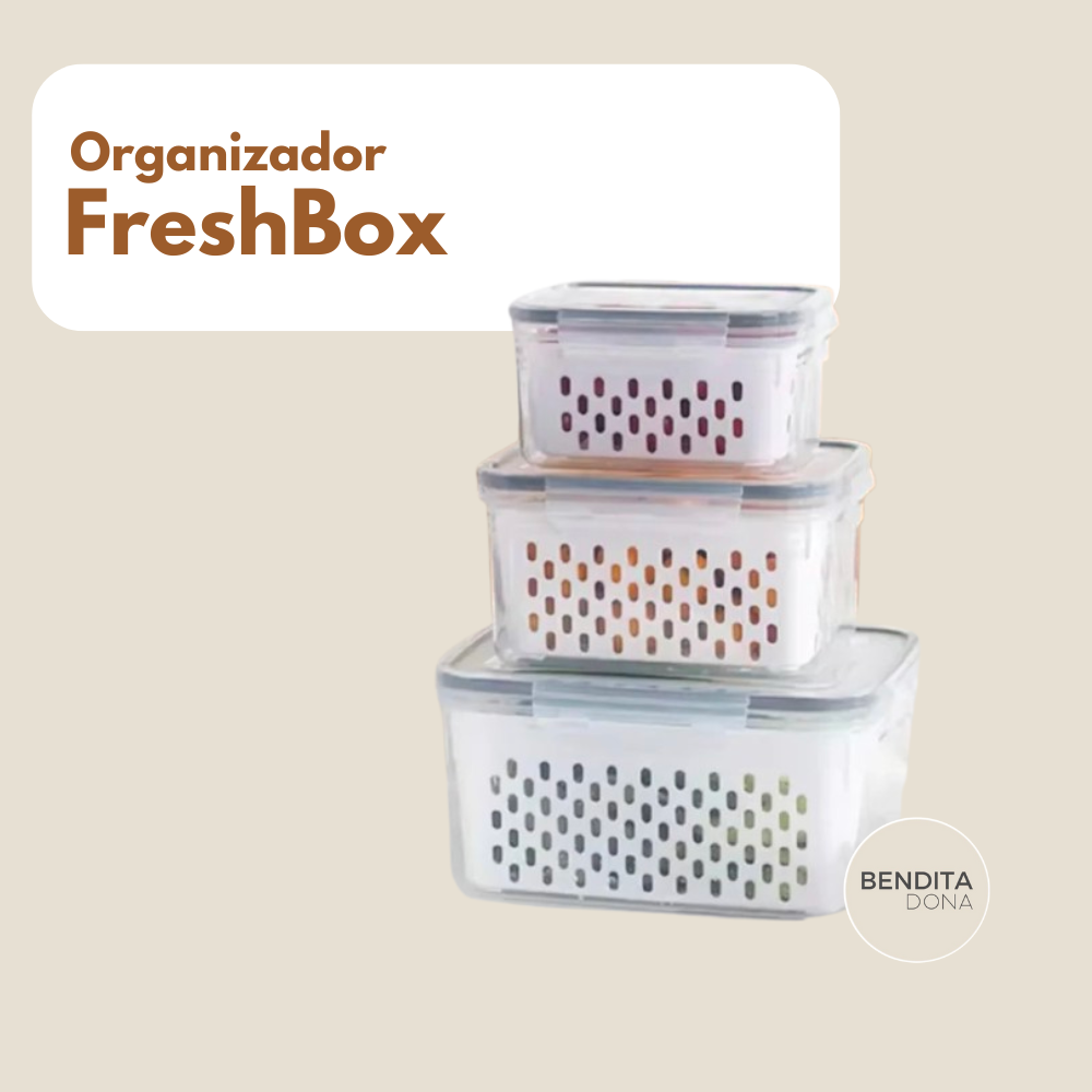 KIT 3 Organizadores de Geladeira com Cesto Drenante - FreshBox