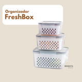 KIT 3 Organizadores de Geladeira com Cesto Drenante - FreshBox