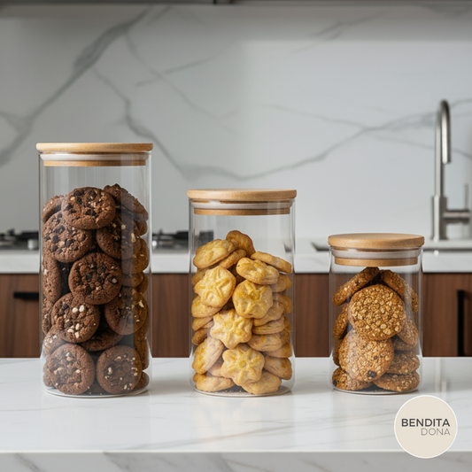 KIT 3 Potes Herméticos de Vidro com Tampa de Bambu (P,M,G) - Clary