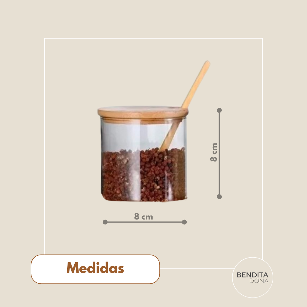 Kit Porta-Temperos de Vidro com Tampa e Colheres de Bambu - Pure