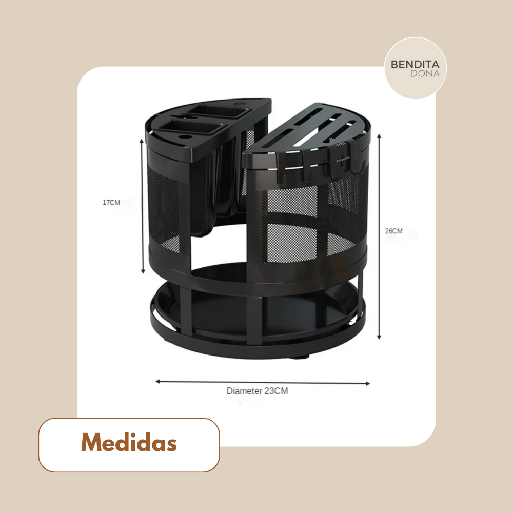 Organizador Rotativo de Utensílios de Cozinha em Metal- Turnix