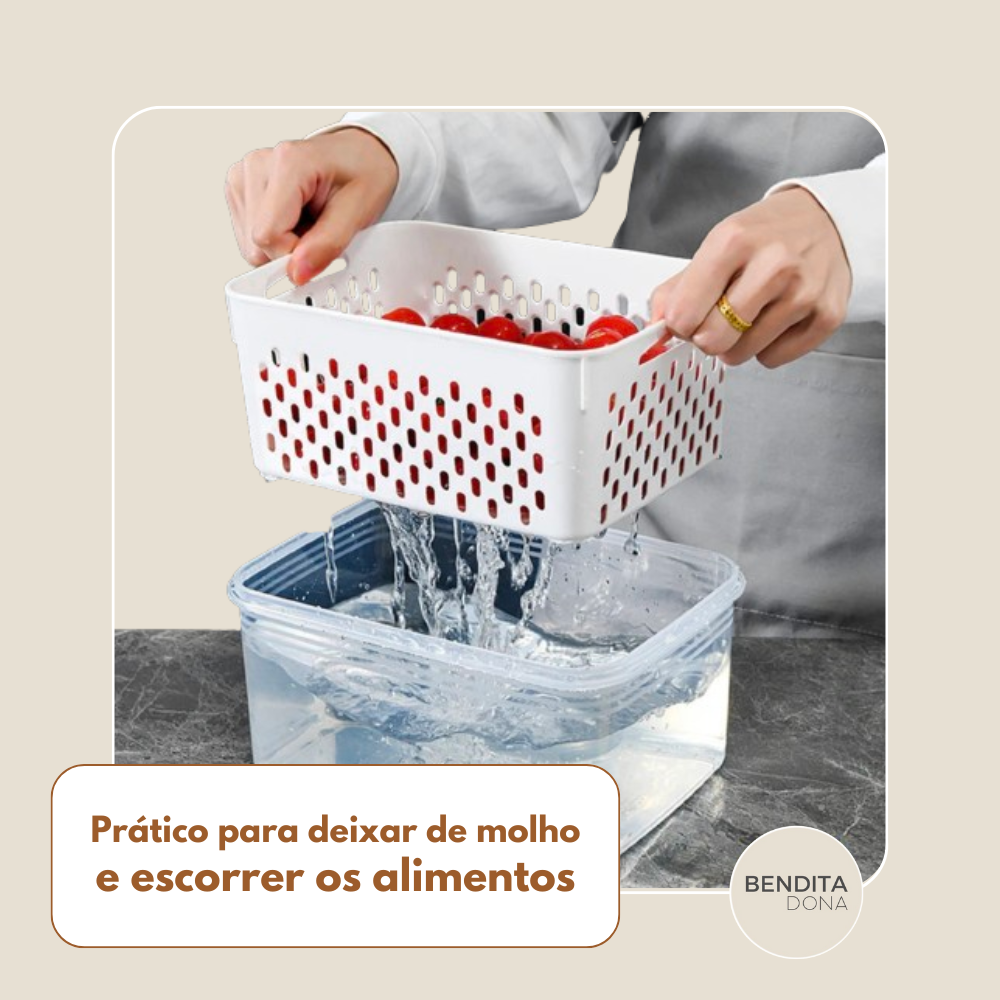KIT 3 Organizadores de Geladeira com Cesto Drenante - FreshBox