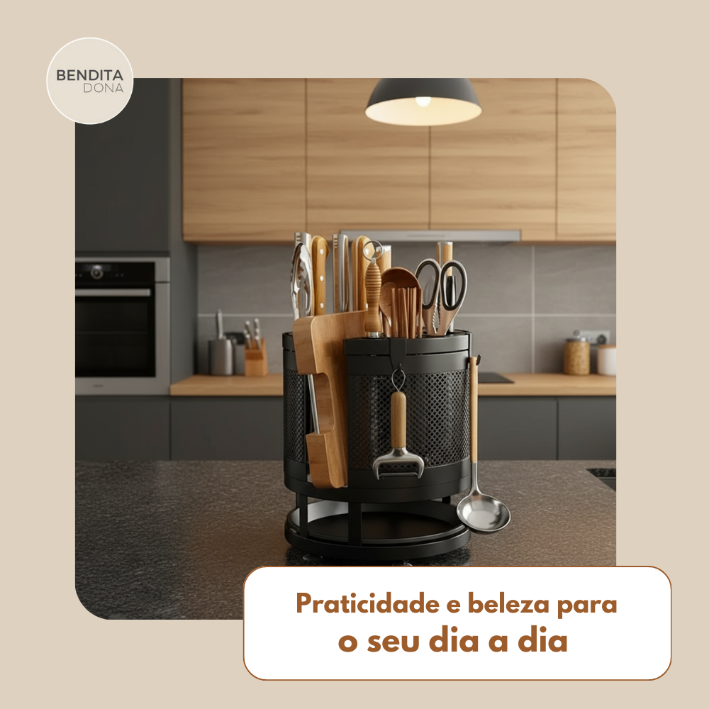 Organizador Rotativo de Utensílios de Cozinha em Metal- Turnix