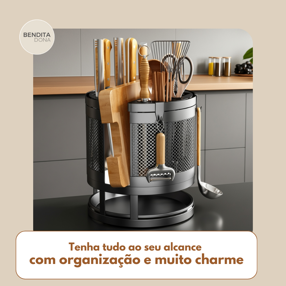 Organizador Rotativo de Utensílios de Cozinha em Metal- Turnix