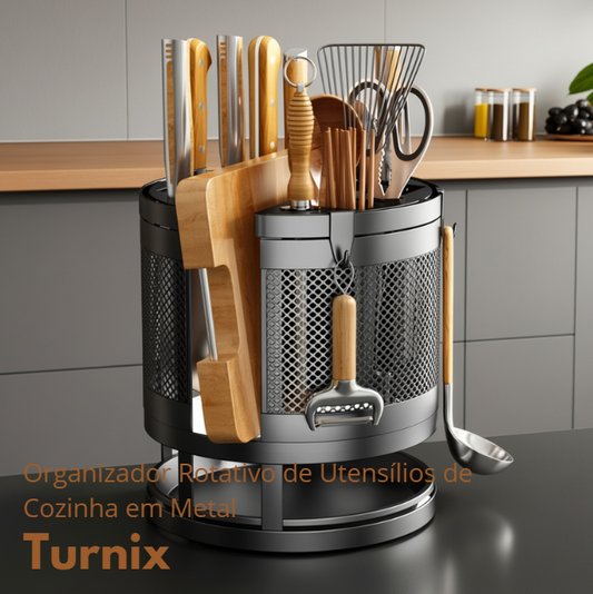 Organizador Rotativo de Utensílios de Cozinha em Metal- Turnix