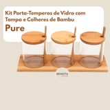 Kit Porta-Temperos de Vidro com Tampa e Colheres de Bambu - Pure