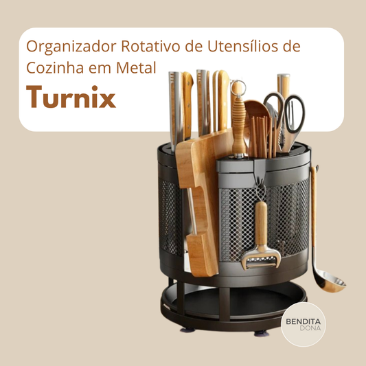 Organizador Rotativo de Utensílios de Cozinha em Metal- Turnix