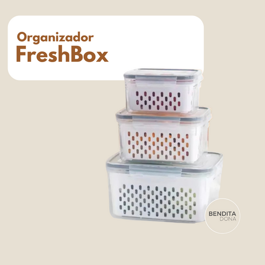 KIT 3 Organizadores de Geladeira com Cesto Drenante - FreshBox