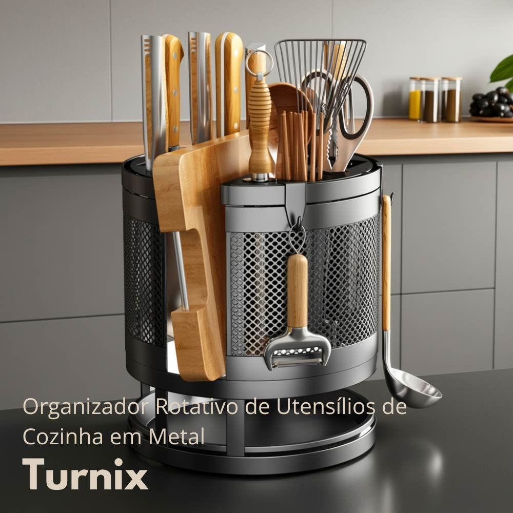 Organizador Rotativo de Utensílios de Cozinha em Metal- Turnix