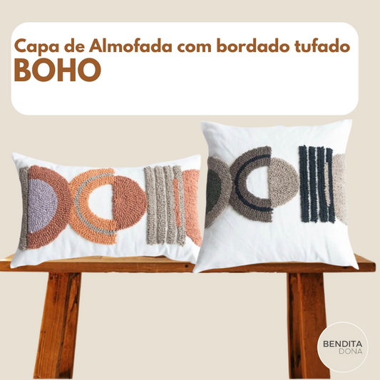 Capa de Almofada com bordado tufado - Boho
