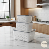 KIT 3 Organizadores de Geladeira com Cesto Drenante - FreshBox