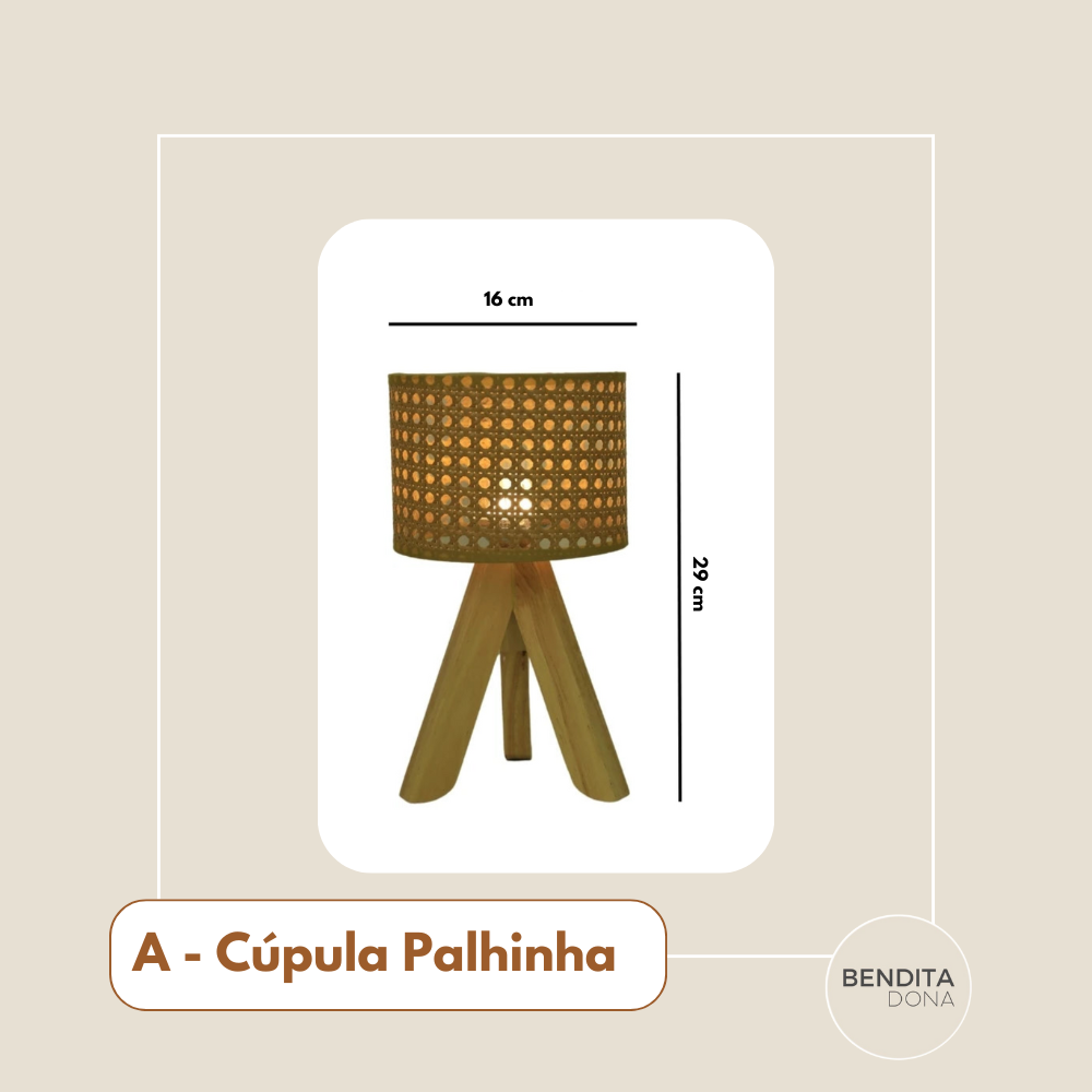 Abajur Tripé com Cúpula de Palhinha- Triv