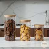 KIT 3 Potes Herméticos de Vidro com Tampa de Bambu (P,M,G) - Clary