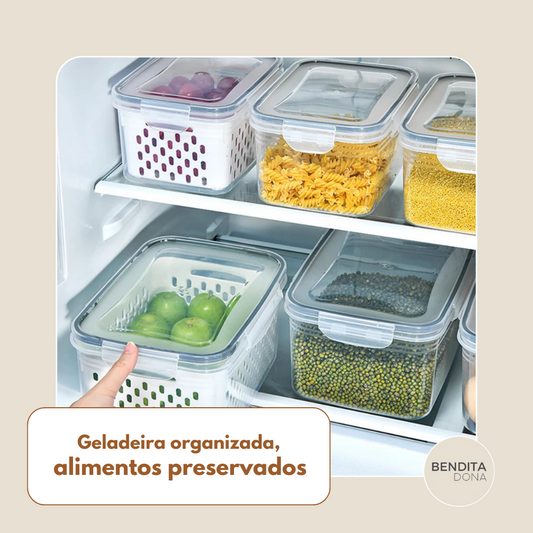 KIT 3 Organizadores de Geladeira com Cesto Drenante - FreshBox