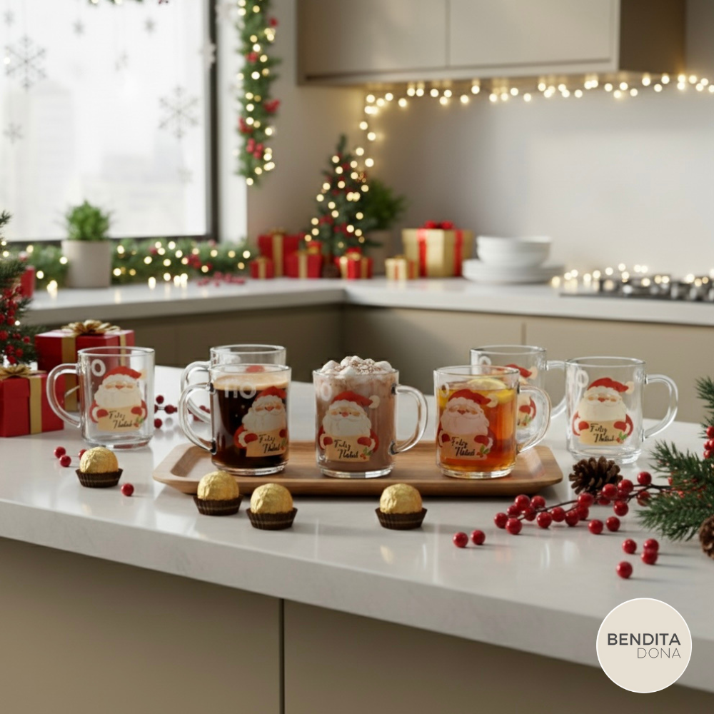 Kit 6 Canecas de Natal em Vidro (250ml) - Santa Claus