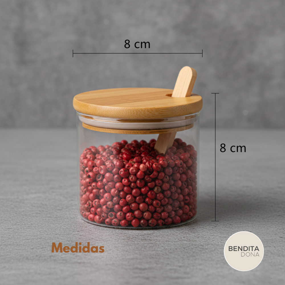 Kit Porta-Temperos de Vidro com Tampa e Colheres de Bambu - Pure