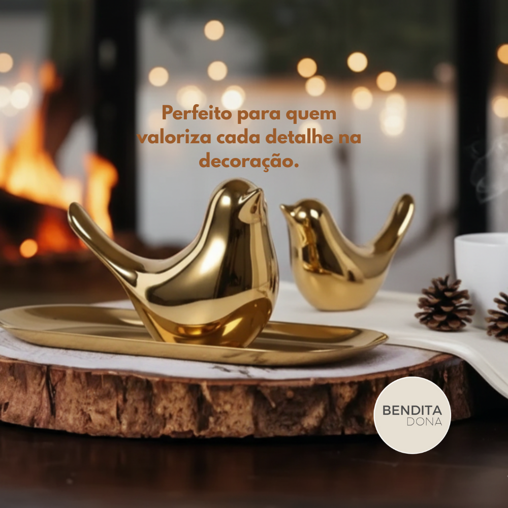 Pássaro Dourado de Cerâmica - Flynn