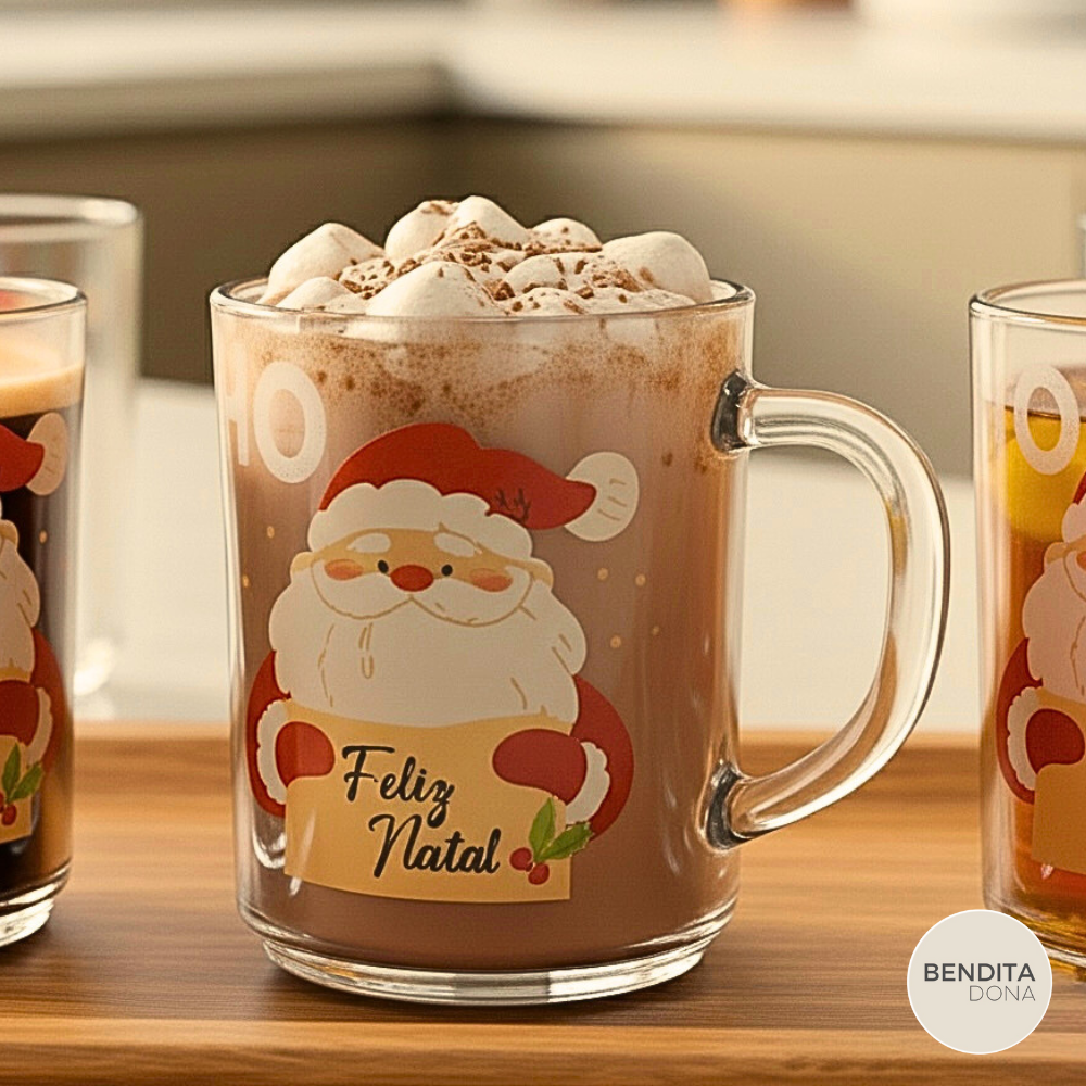 Kit 6 Canecas de Natal em Vidro (250ml) - Santa Claus