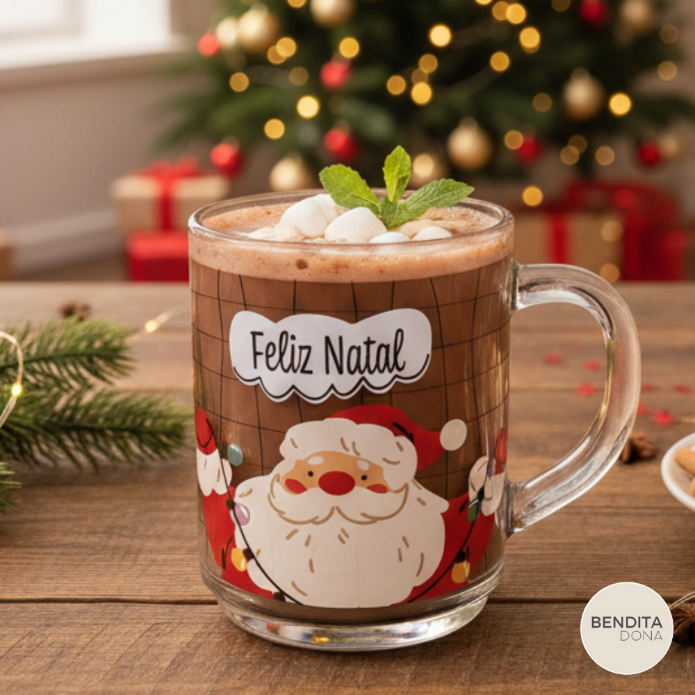 Kit 6 Canecas de Natal em Vidro (250ml) - Santa Claus