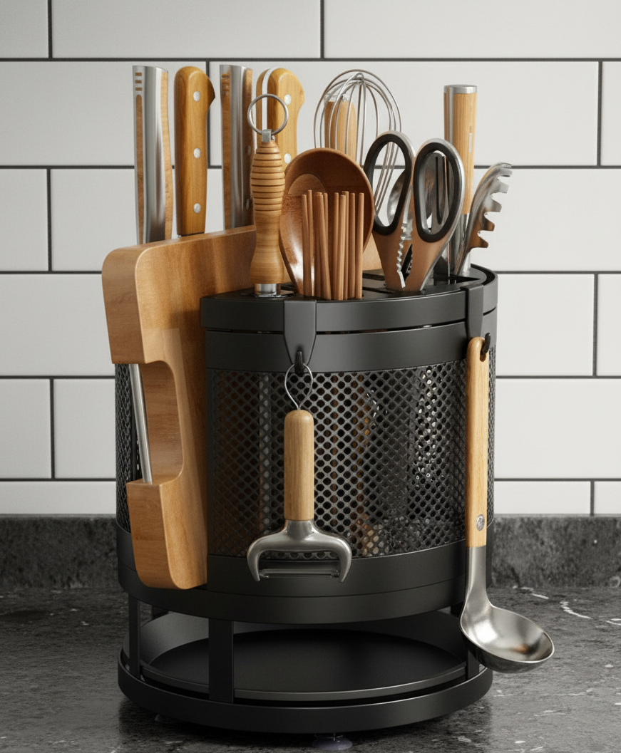 Organizador Rotativo de Utensílios de Cozinha em Metal- Turnix