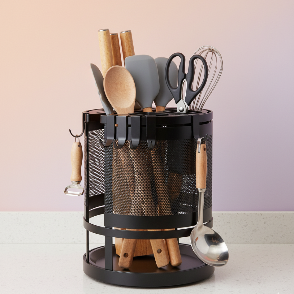 Organizador Rotativo de Utensílios de Cozinha em Metal- Turnix